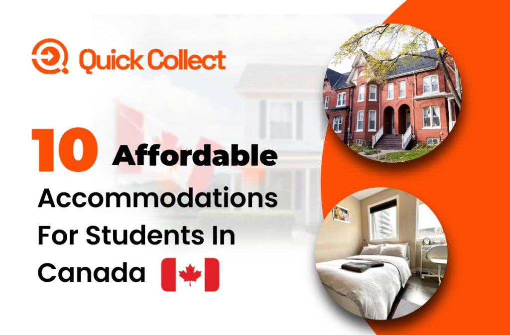 Top 10 affordable accommodations for international students in Canada, featuring student housing options and cozy bedroom spaces.